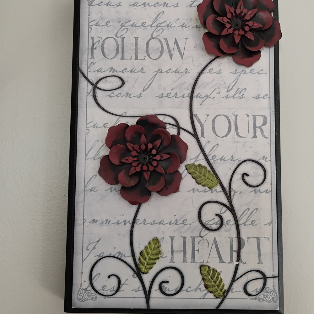 Floral Wall Art with Red Metal Flowers